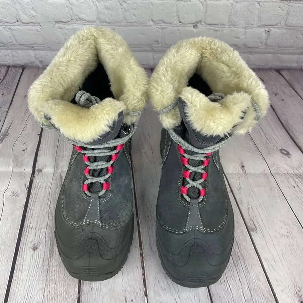 Columbia Omni-Heat Gray Pink Winter Snow Boots Girl Size 6/W Size 8 (BY1291-022)
